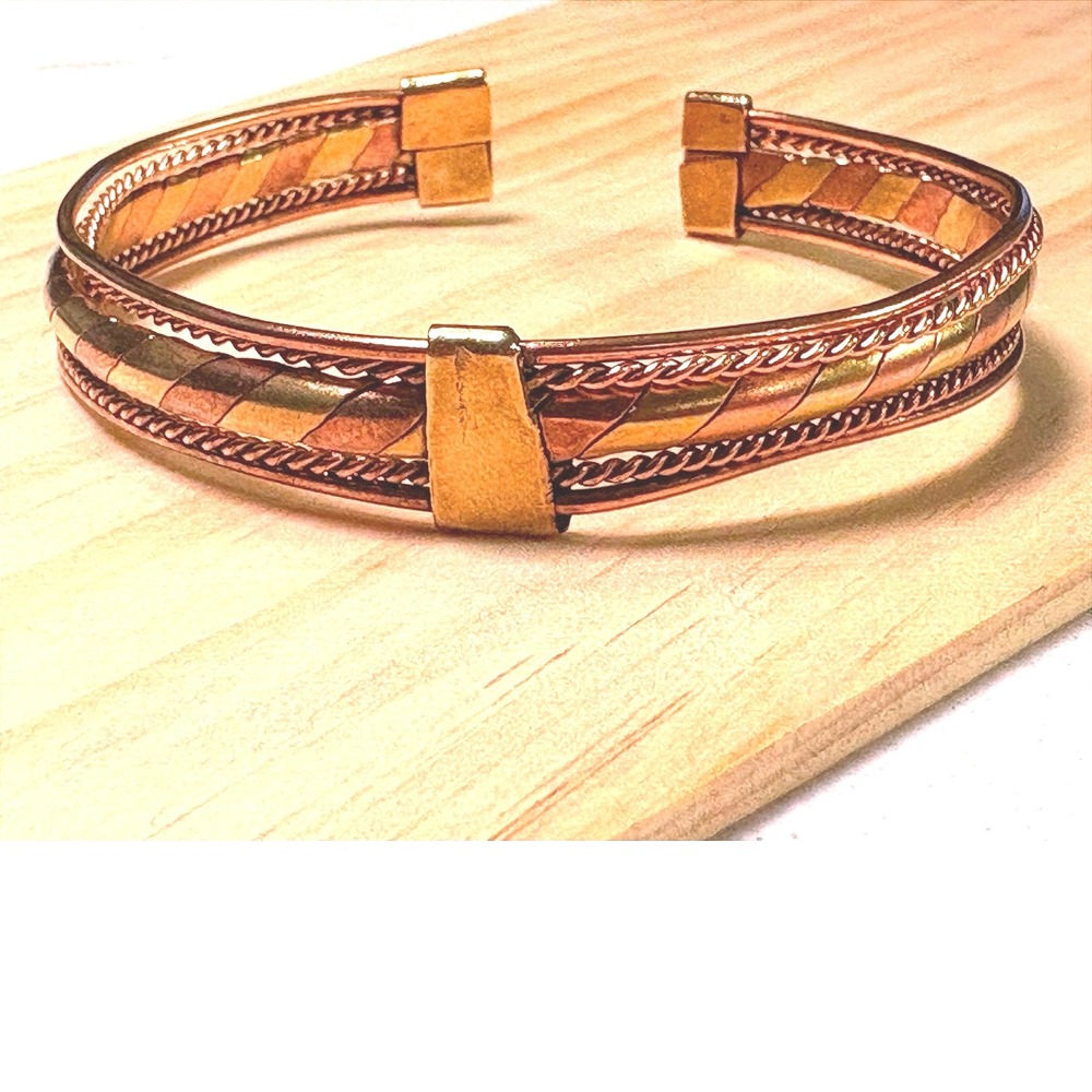 Mixed Metal Cuff Bracelet Women's 7.75 Copper Brass Good Braided Boho